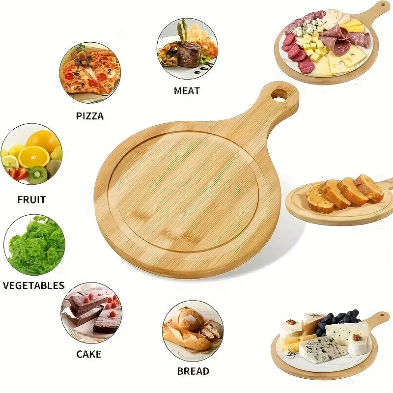 11.6" Bamboo Pizza Tray with Handle – Round Serving & Cutting Board