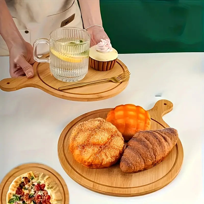 11.6" Bamboo Pizza Tray with Handle – Round Serving & Cutting Board