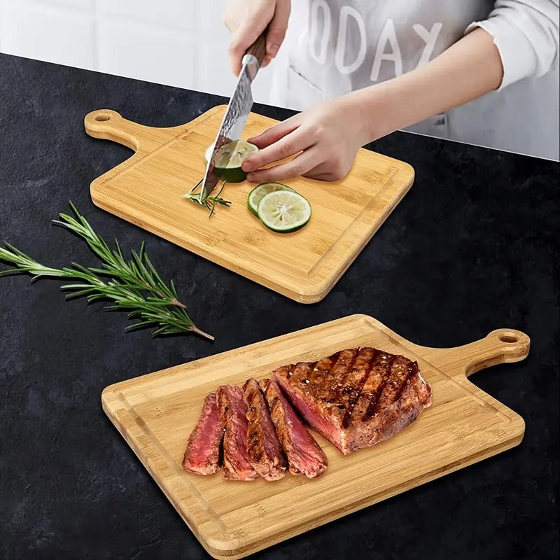 Wooden Pizza & Serving Board – Durable Bamboo with Handle