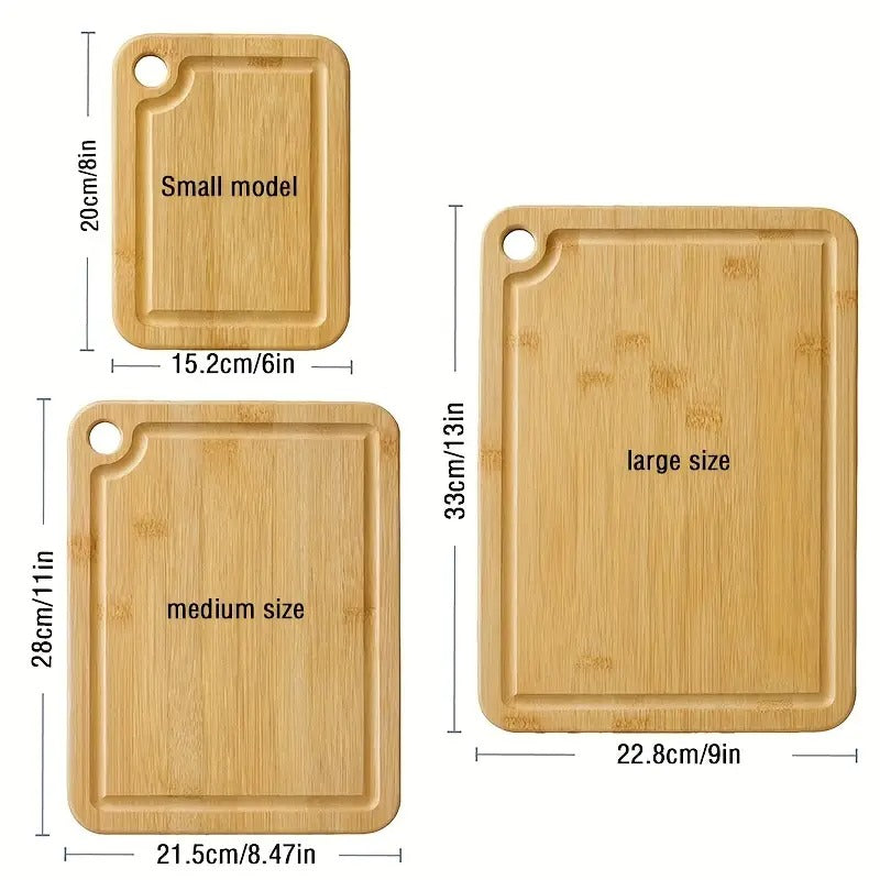 Bamboo Cutting Board Set – 3-Piece with Juice Grooves