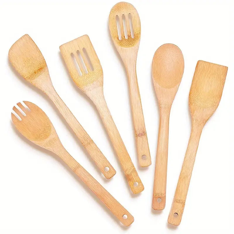 5-Piece Bamboo Cooking Utensil Set – Spoonula, Slotted Spoon, Shovel & Spatula for Nonstick Pans