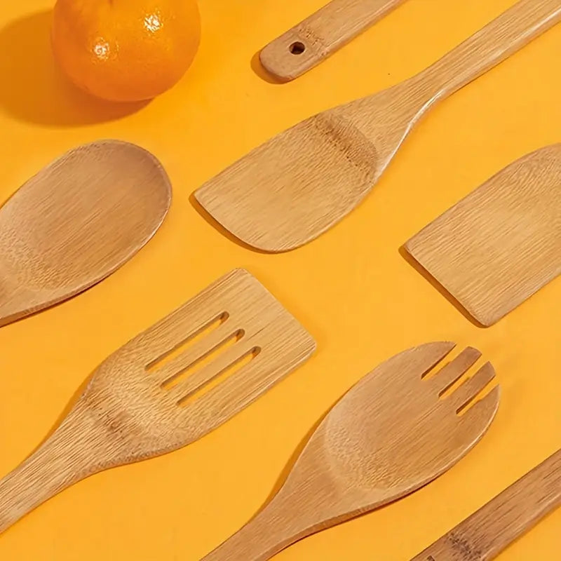 5-Piece Bamboo Cooking Utensil Set – Spoonula, Slotted Spoon, Shovel & Spatula for Nonstick Pans