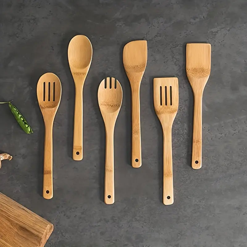 5-Piece Bamboo Cooking Utensil Set – Spoonula, Slotted Spoon, Shovel & Spatula for Nonstick Pans