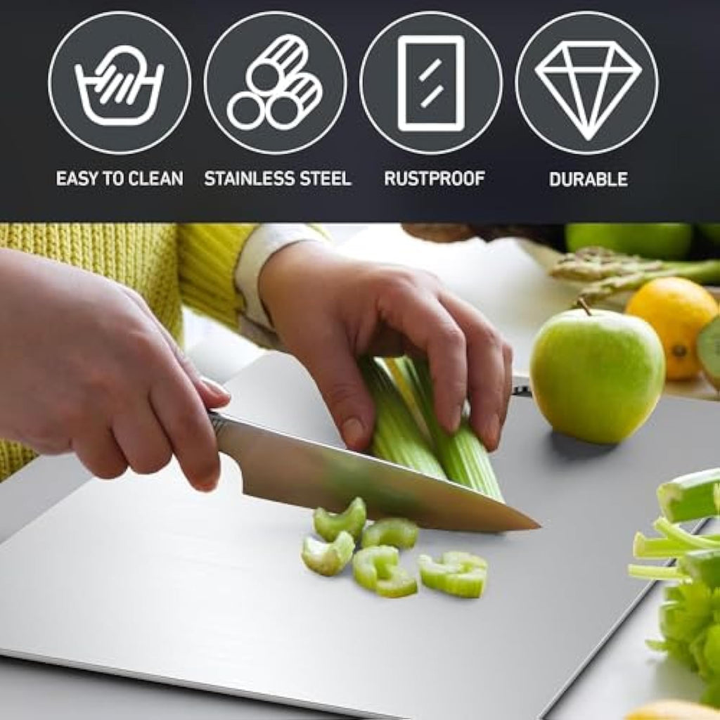 Pure Titanium Double-Sided Cutting Board 15.35"x11.02" – Sturdy, Odorless, Eco-Friendly