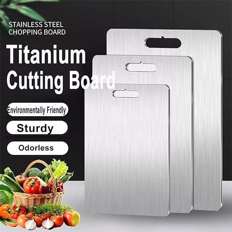 Pure Titanium Double-Sided Cutting Board 15.35"x11.02" – Sturdy, Odorless, Eco-Friendly