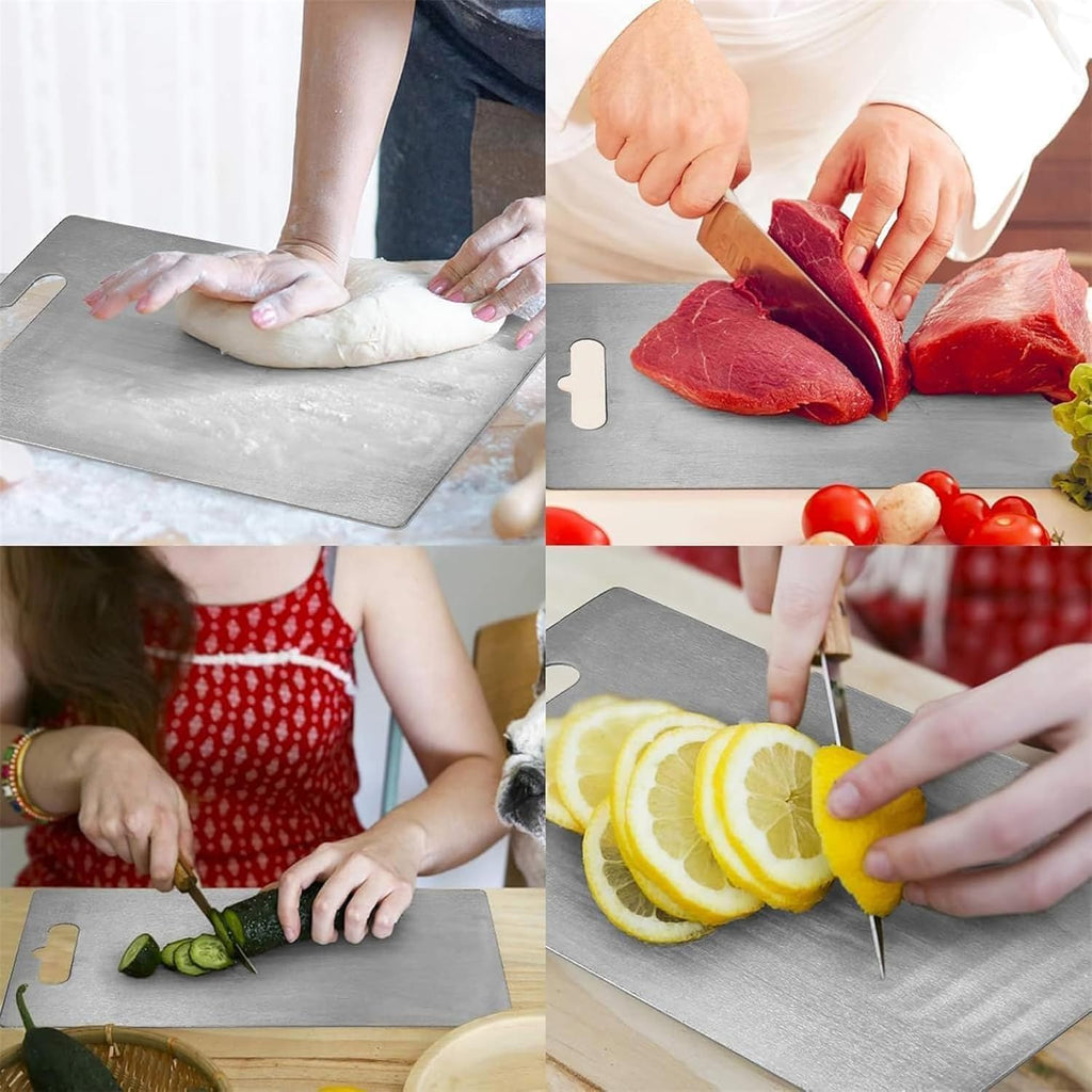 Pure Titanium Double-Sided Cutting Board 15.35"x11.02" – Sturdy, Odorless, Eco-Friendly
